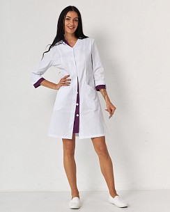 Медицинский халат женский Оливия на пуговицах белый-фиолетовый